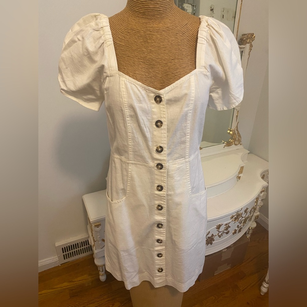 Madewell Cream Button-Front Mini Dress